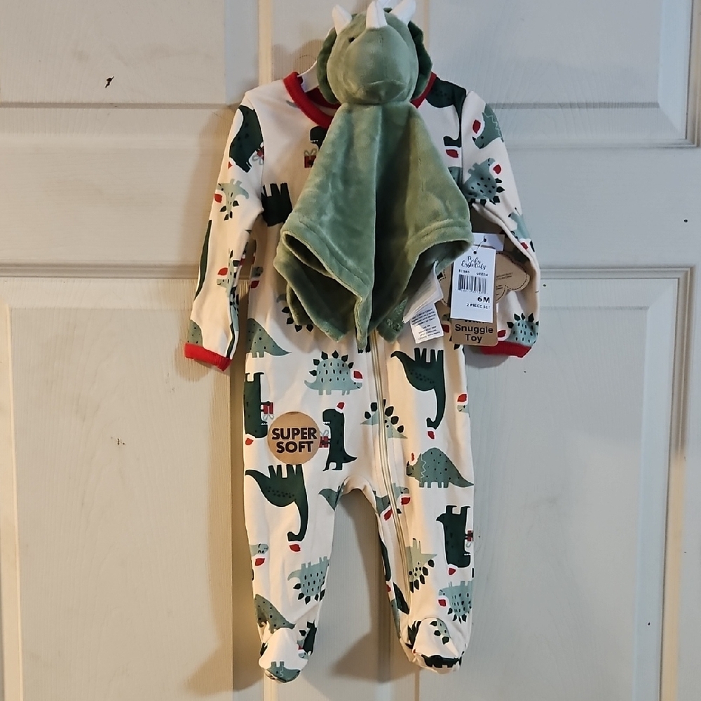 BABY ESSENTIALS DINOSAUR CHRISTMAS PJ 2 PIECE SET: NEW WITH TAGS: SIZE 6 MTH